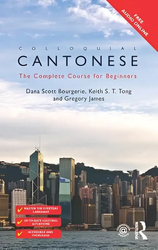 De complete course for beginners colloquial cantonese boekomslag met hongkongs skyline op de achtergrond
