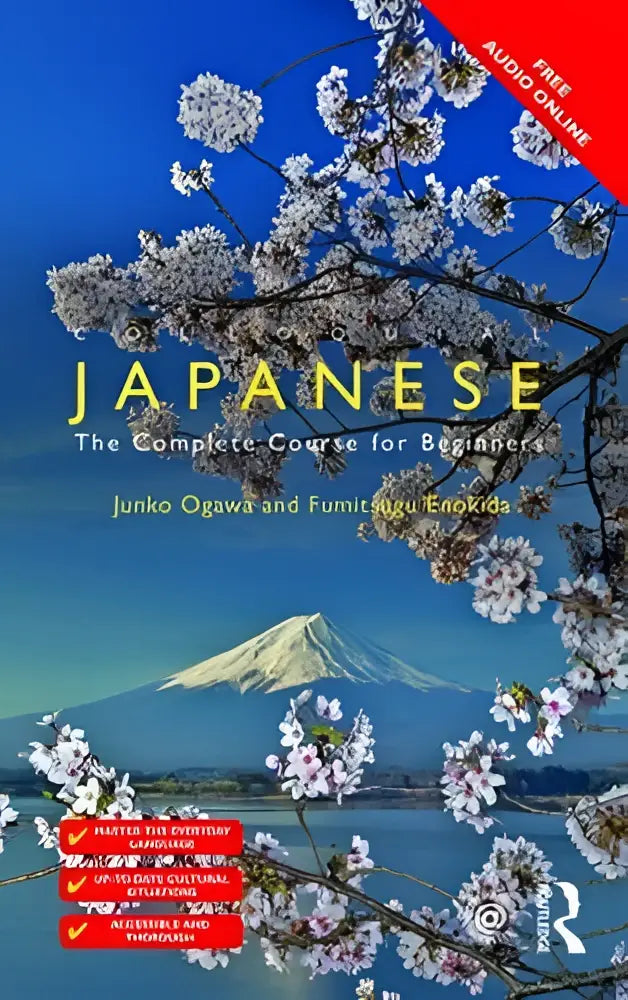 Japanse taalleerboek met kersenbloesems en mount fuji, de complete course voor beginners van ogawa en enokida