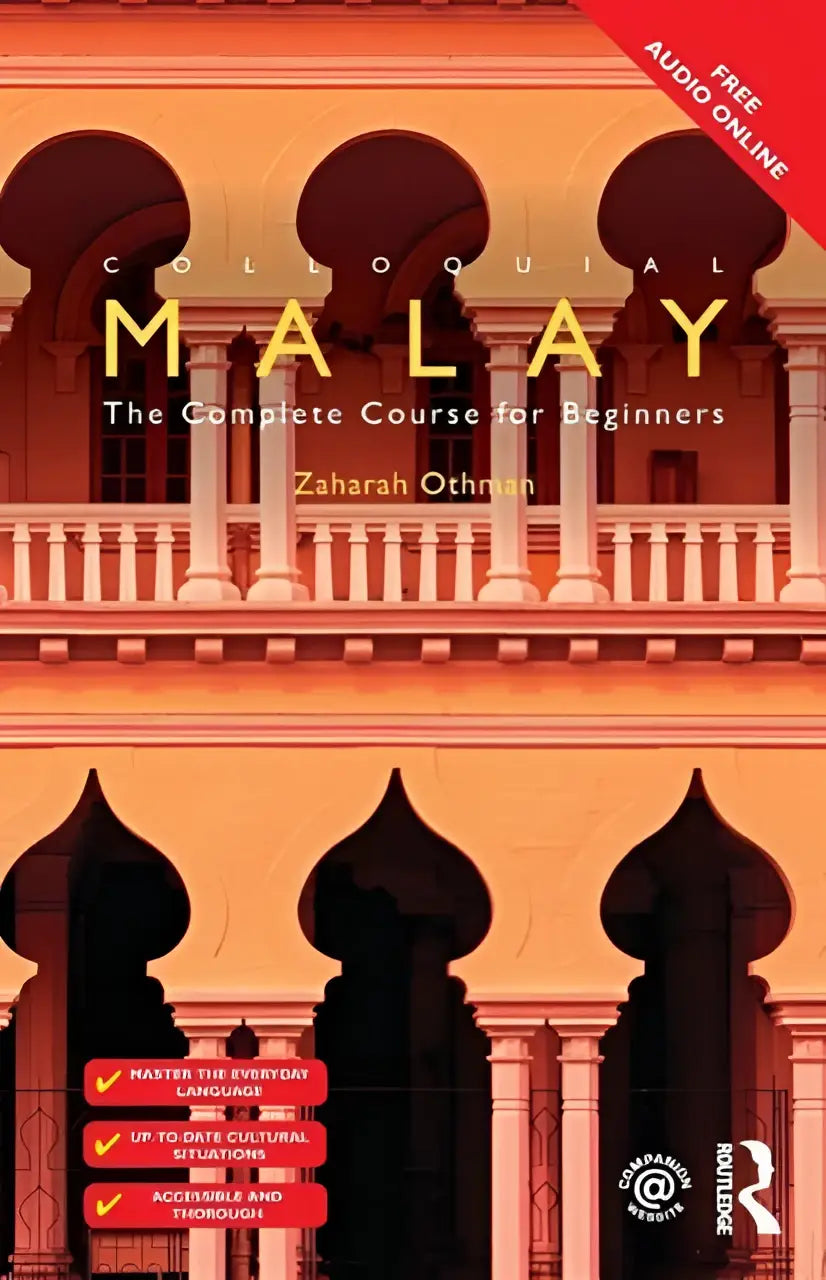 Colloquial Malay the complete course for beginners textbook with warm orange and cream architectural cover illustration