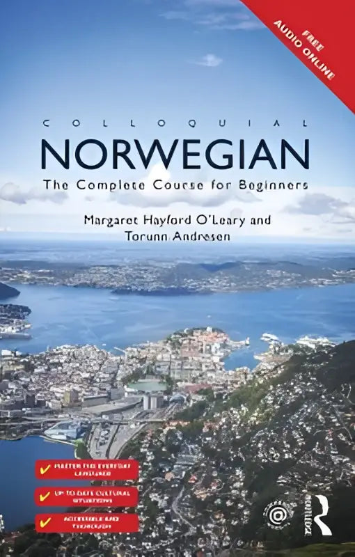 De complete course colloquial norwegian for beginners features oslo waterfront under bright blue sky on cover