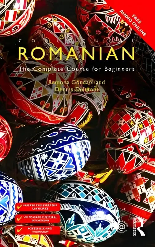 Romanian language learning book colloquial romanian complete course for beginners with vibrant painted egg cover designs