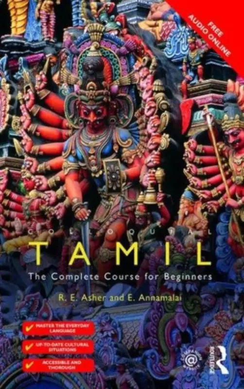 Vibrant, intricately detailed cover of colloquial tamil the complete course for beginners language learning book