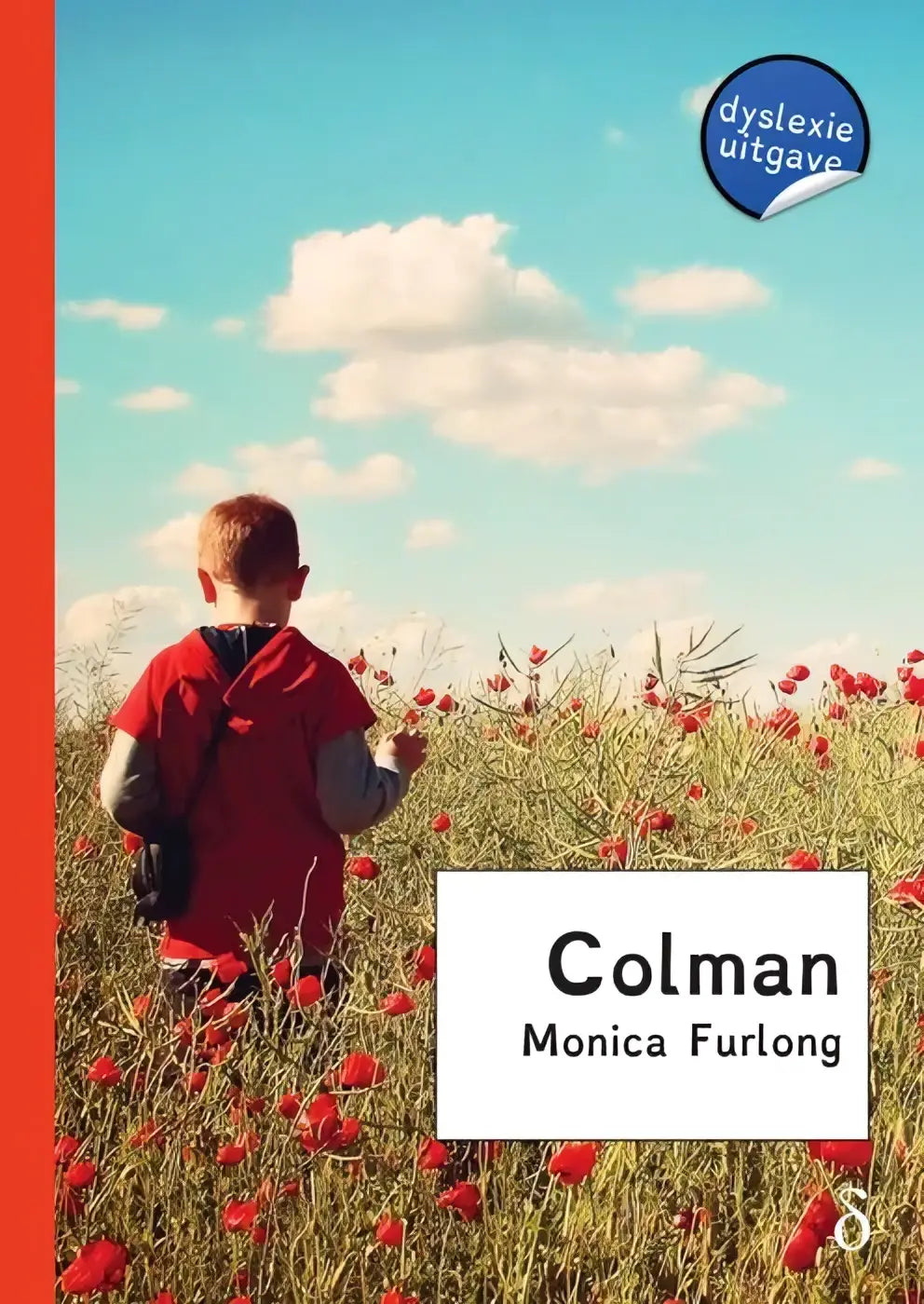 Kindle paperback colman trilogie 3 met rood hooded shirt gedragen door kind in klaprozenveld