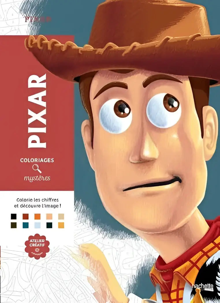 Kleur op nummer coloriages mystères pixar met een bruine cowboyhoed met gestikte rand en lederen textuur van woody uit toy story