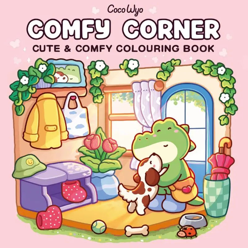 Comfy corner coco wyo kleurboek met roze omslag en schattige illustraties voor jonge lezers