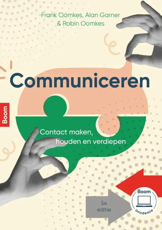 De cover van het Nederlandstalige leerboek communiceren door frank oomkes waarin communiceren biedt heldere inzichten centraal staat