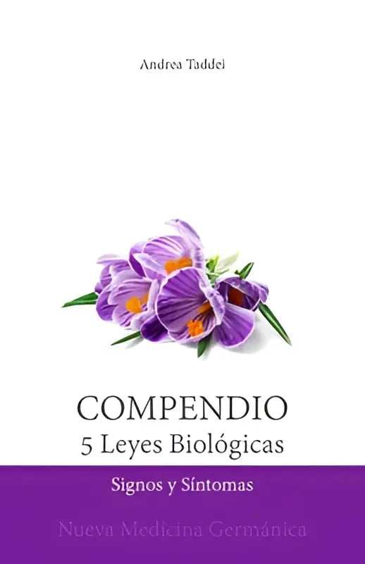 Paarse krokusbloemen met delicate bloemblaadjes op de omslag van compendio de las 5 leyes biológicas nuevo medicina germánica