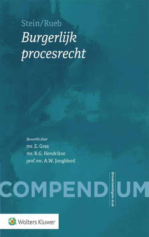 Teal kleurige boekcover compendium van het burgerlijk procesrecht met witte tekst en abstract design door wolters kluwer nederland