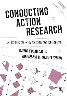 De boekcover van conducting action research toont de titel in zwart met ondertitel en auteursnamen voor zakelijk gebruik
