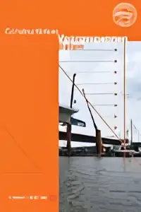 Oranje boekcover van constructieleer voorgespannen beton met zwart-witfoto van een brug over water