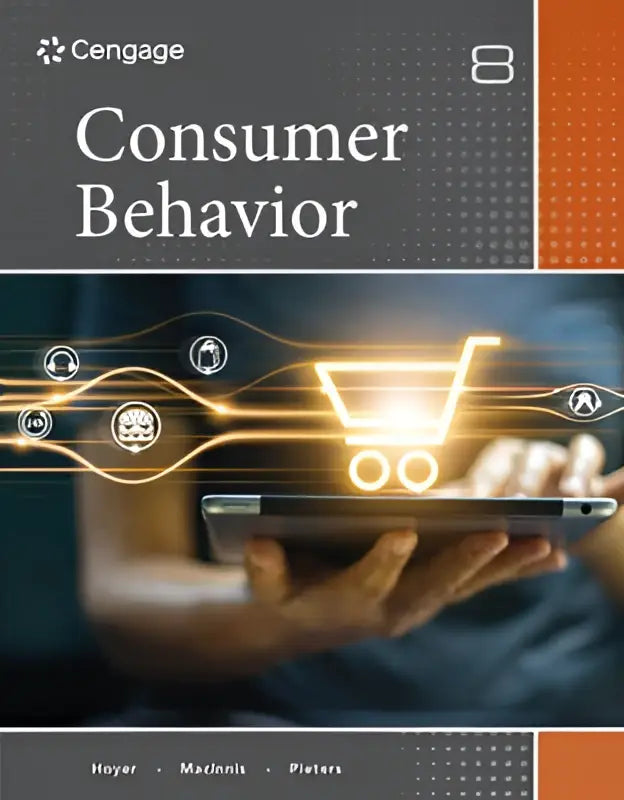De cover van de cengage consumer behavior tekstboek met een modern ontwerp in oranje en grijze tinten van hoyer macinnis pieters