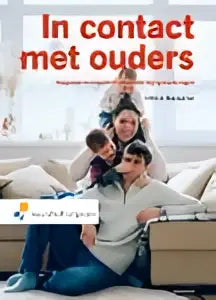 Boek in contact met ouders met illustratie van drie personen op cover door christa nieuwboer