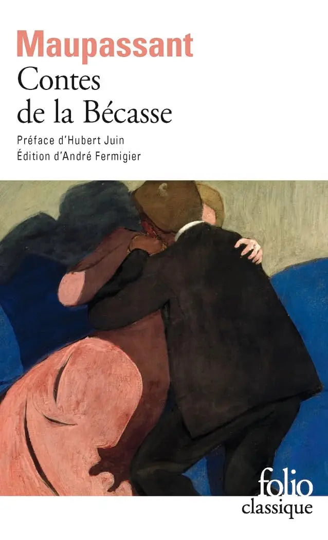 De cover van de folio classique editie van maupassants contes de la bécasse met een gestileerde illustratie in gedempte tonen