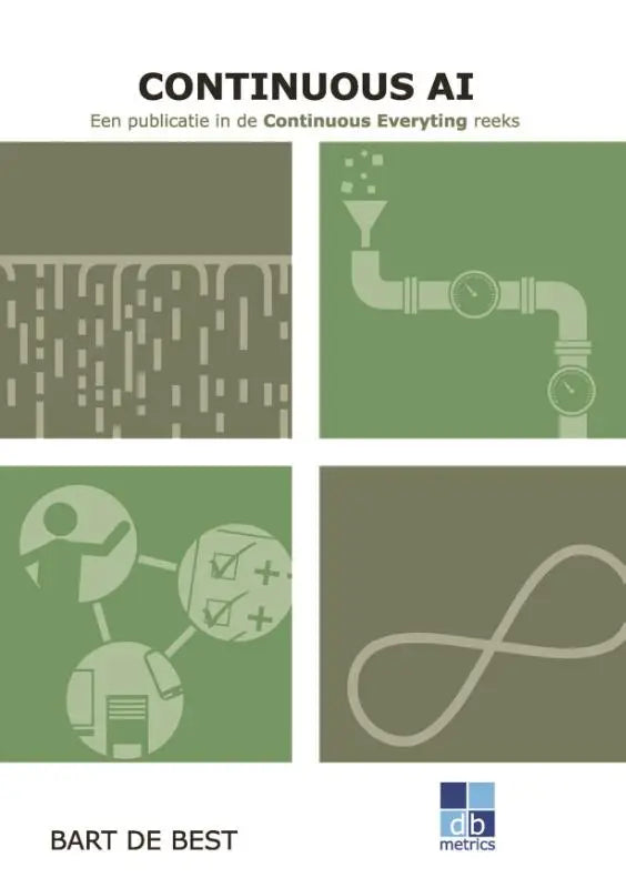De cover van het boek continuous ai van bart de best met een minimalistisch ontwerp en vier groen getinte panelen