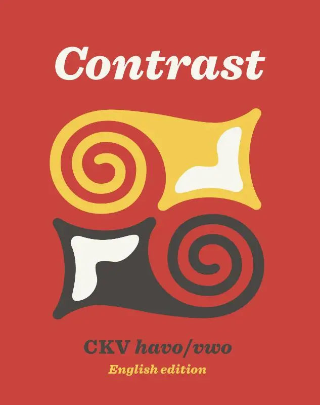 Rode en gele abstracte spiraalontwerp met witte accenten op een levendige rode achtergrond voor contrast ckv