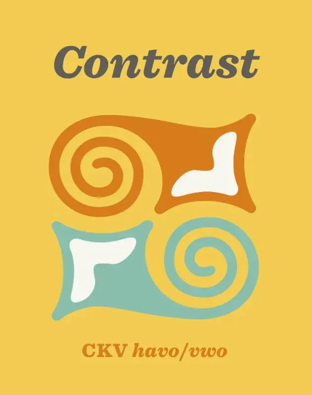 A stylized graphic design of two abstract swirling shapes in orange and teal on yellow background for contrast ckv