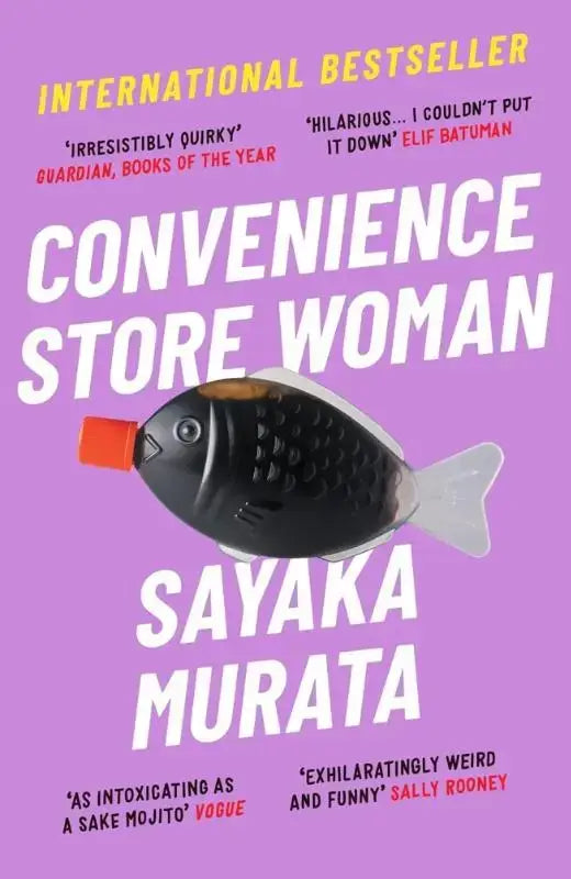 A black plastic fish-shaped bottle opener with a red cap and white fins from convenience store woman merchandise