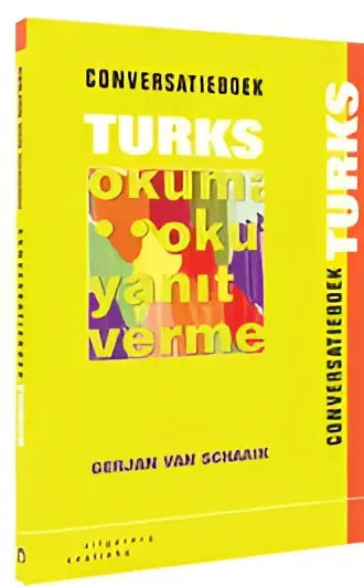 Felgeel dutstalig conversatieboek turks met kleurrijke meertalige tekst op de omslag
