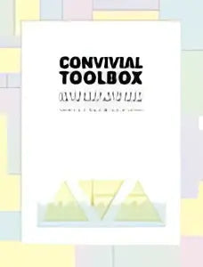 Het convivial toolbox logo van pieter jan stappers toont gedurfde zwarte tekst met pastelgele en lichtblauwe accenten
