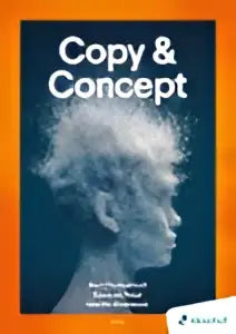 De boekcover van Copy & concept toont een zwart-witportret van Albert Einstein op een oranje achtergrond