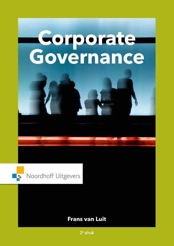 Corporate governance boek cover met silhouetten en oranje verlichting tegen blauwzwarte achtergrond door noordhoff uitgevers