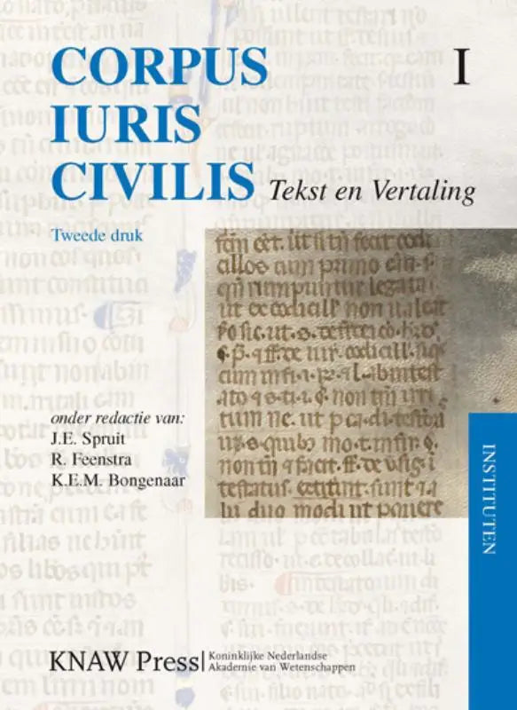 Cover van de tweede editie van corpus iuris civilis met verweerd perkament en inzet van oud manuscripttekst