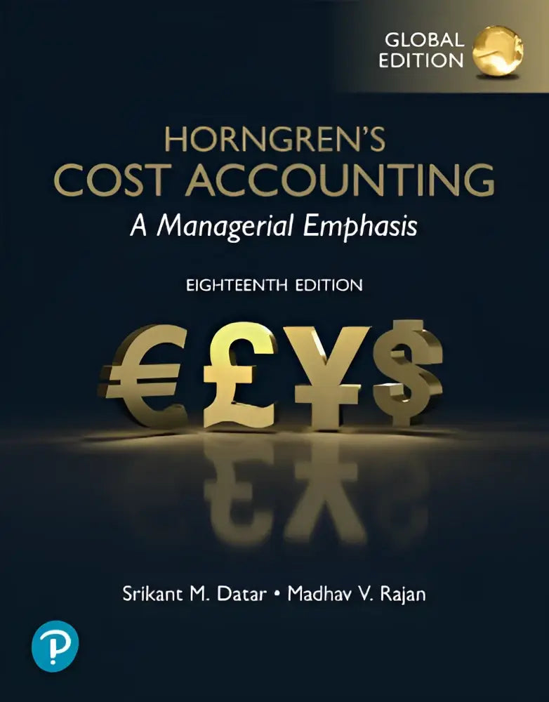 Goldkleurige driedimensionale euro pond en dollar symbolen op cover van horngrens cost accounting managerial emphasis 18e editie