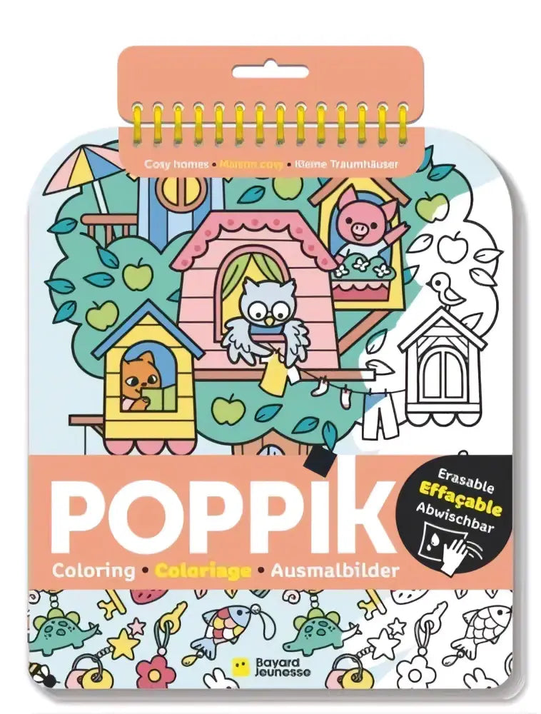 Poppik uitwisbare kleurblokken cosy huisjes met hervé sécher illustraties en een pastel gekleurde spiraalband