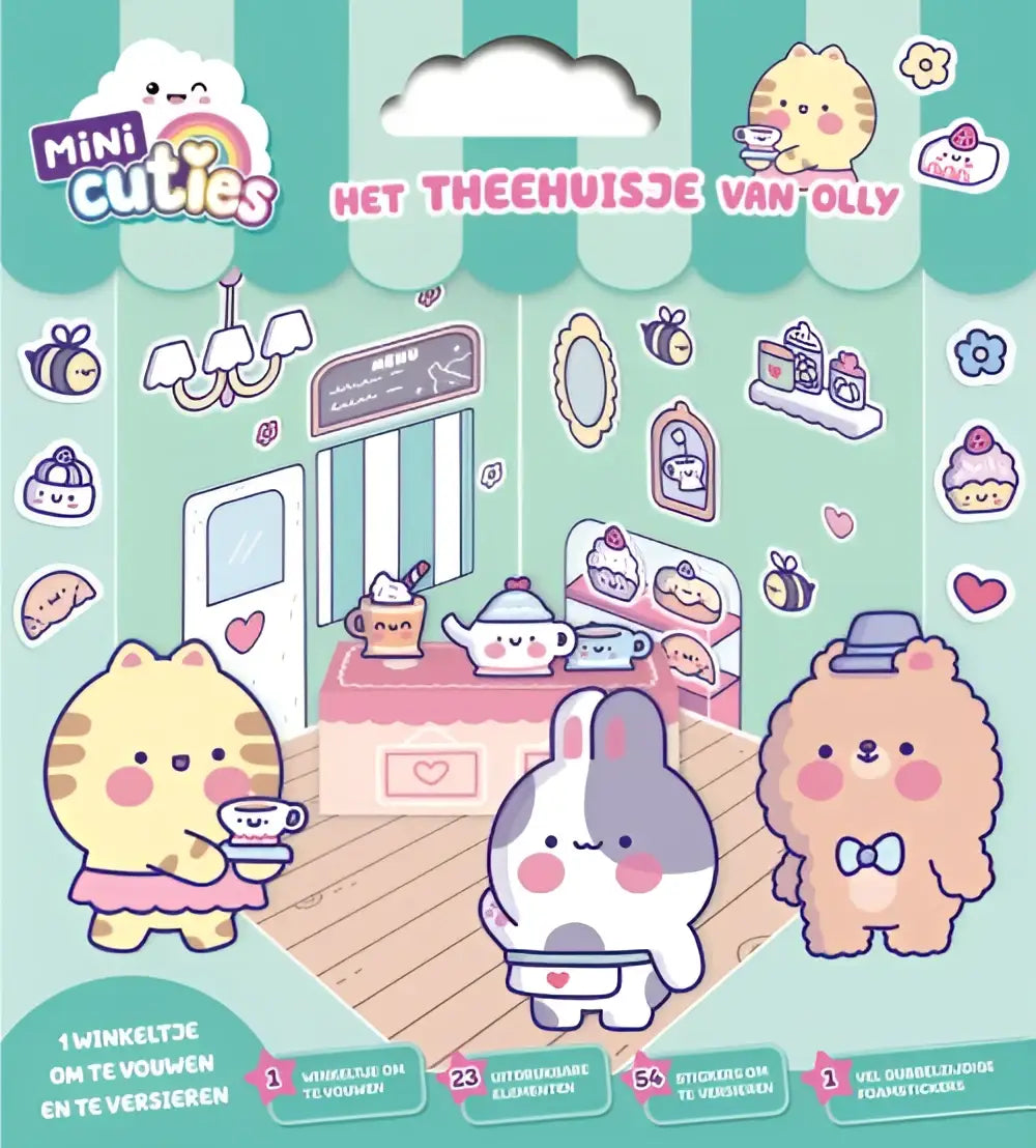 Cosy vouwset pastelgroene en roze stickers met schattige dieren in theehuis van olly thema