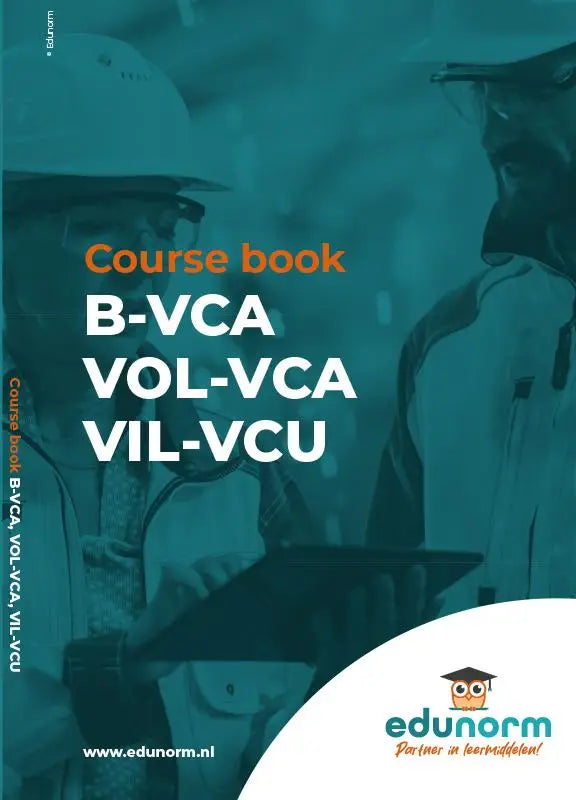 Teal gekleurde course book met de titel b-vca vol-vca vil-vcu en edunorm logo rechtsonder