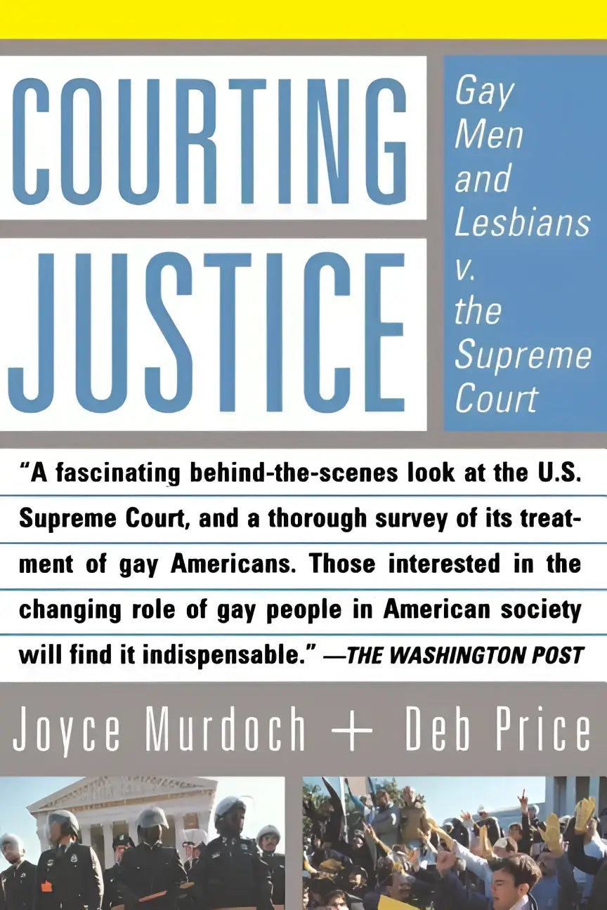 Het boekcover van courting justice gay men and lesbians als producttitel met een blauwe achtergrond en witte tekst