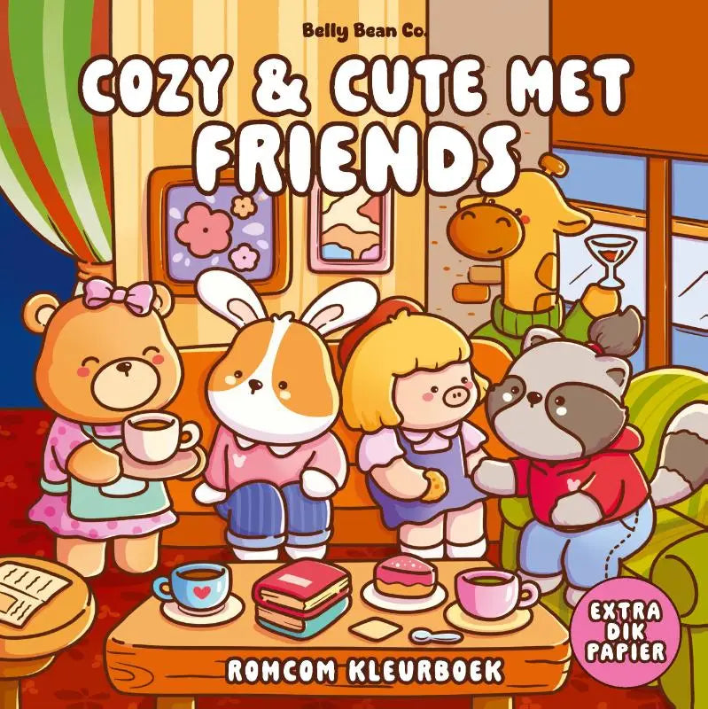 Cozy en cute met friends kleurboek belly bean co met schattige illustraties voor ontspanning en creatief kleuren