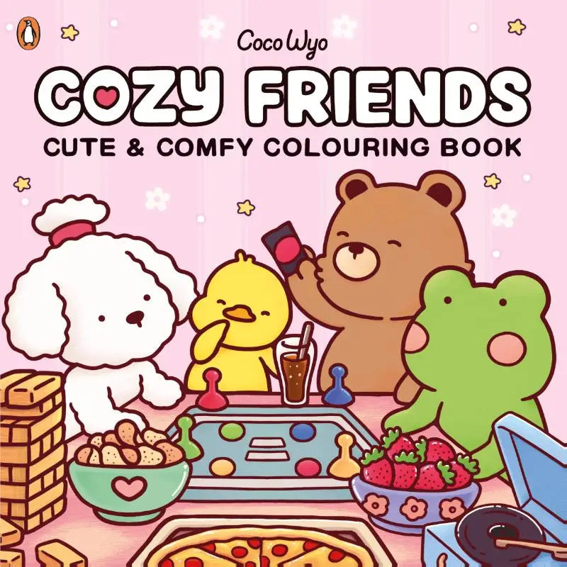 Cozy friends kleurboek van coco wyo met schattige cartoon dieren rond tafel voor jonge lezers plezier