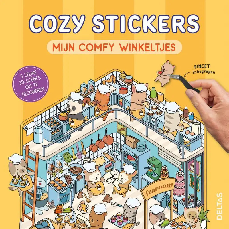 Cozy stickers boek featuring leuke 3d-scènes with cartoon animal chefs for comfy winkeltjes decoration