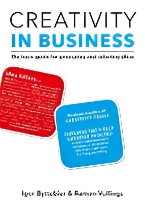Boekenset creativity in business met een rode en een blauwe omslag voor het genereren en selecteren van ideeën
