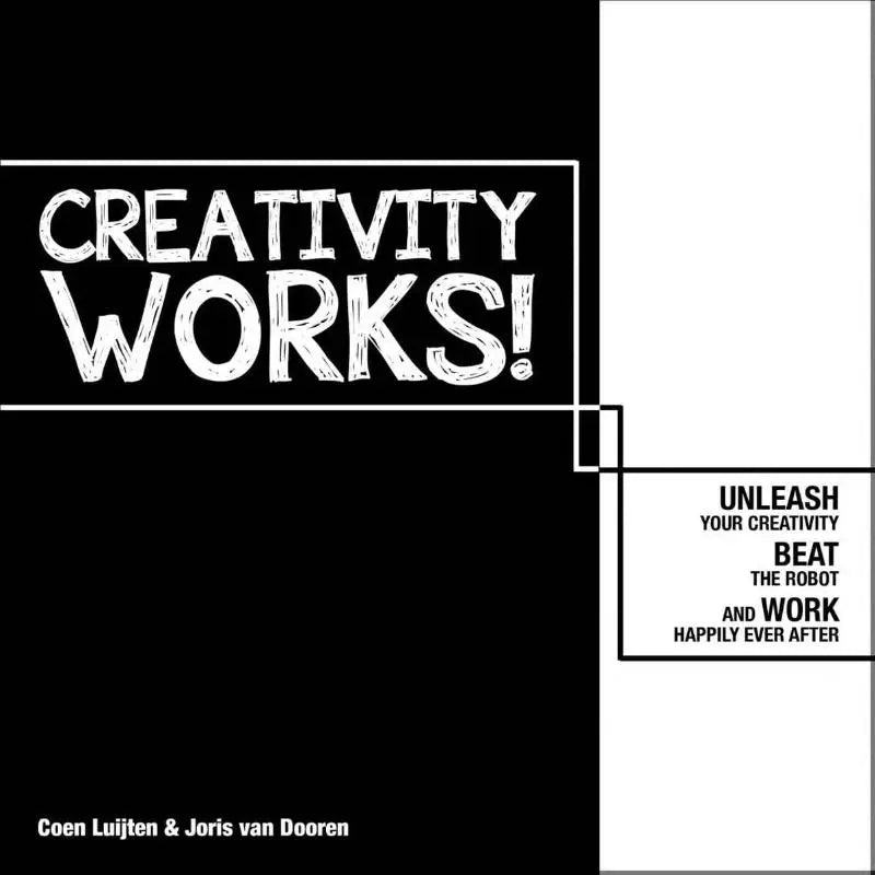 Zwart boekcreativiteit works met witte tekst en auteurs coen luijten en joris van dooren gericht op creatief denken bis publishers