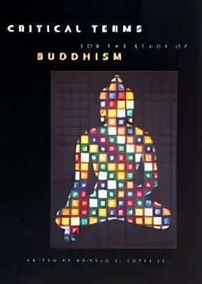 Zwart boek critical terms for the study of buddhism met een gloeiende mozaïekachtige silhouet van een mediterend figuur