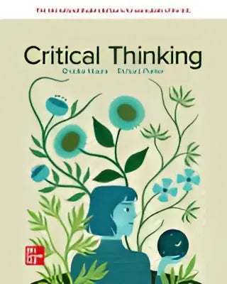 De boekcover van critical thinking 2024 toont een gestileerde persoon met blauw haar en groen loof op een creme achtergrond