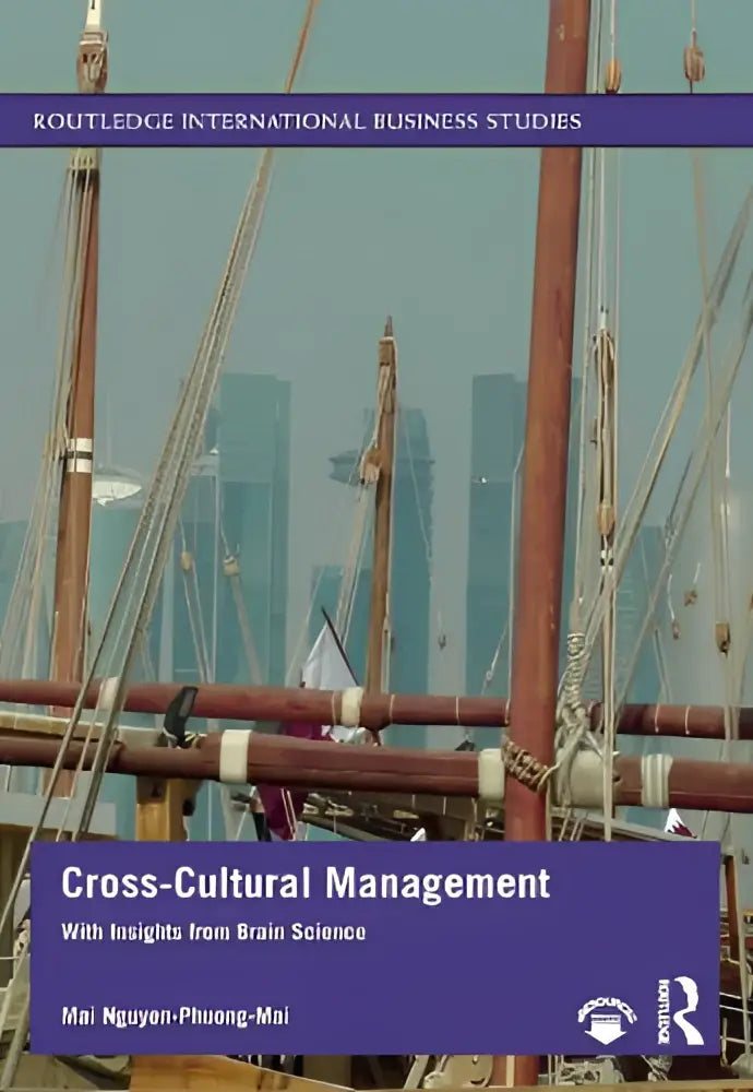 De boekomslag van cross-cultural management toont een blauw-paarse design met inzichten uit brain science en houten scheepsmasten