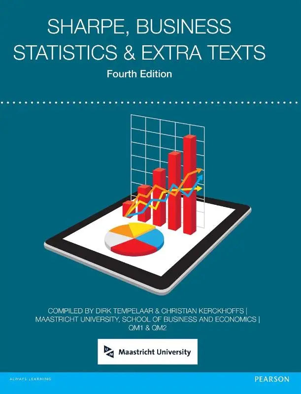 De cover van de sharpe 4e statistics pack toont een tablet met kleurrijke statistiekgrafieken op een teal achtergrond