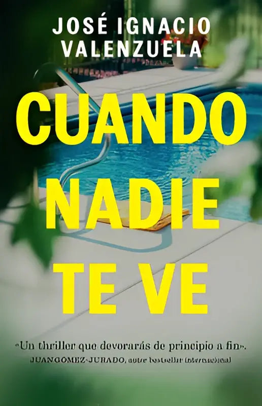 De boekcover van cuando nadie te ve toont geel gedrukte titel en auteur josé ignacio valenzuela tegen een zwembad achtergrond