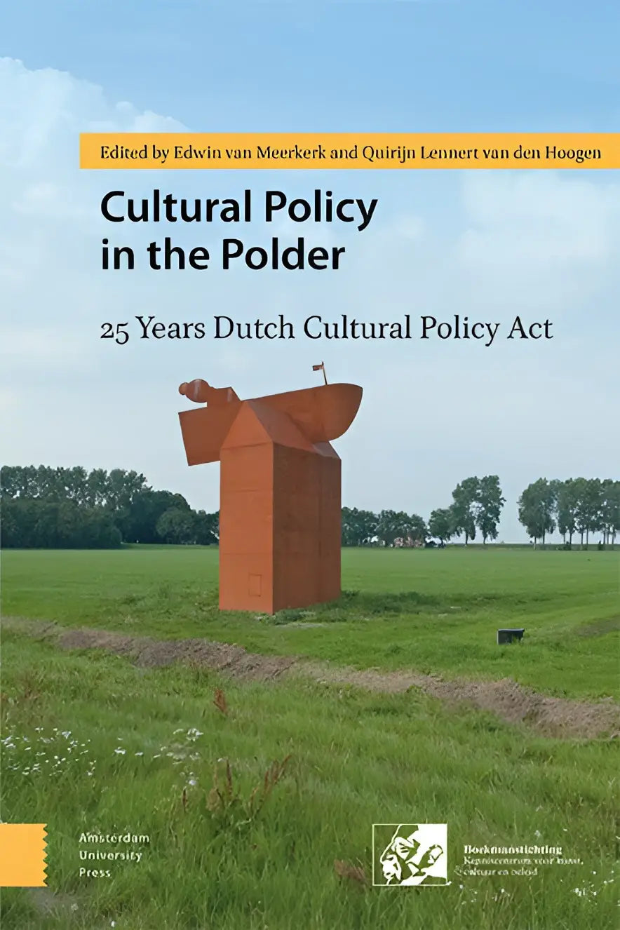 Oranje metalen sculptuur in de stijl van een huis met arm en vlag in de polder voor cultural policy door francis group limited