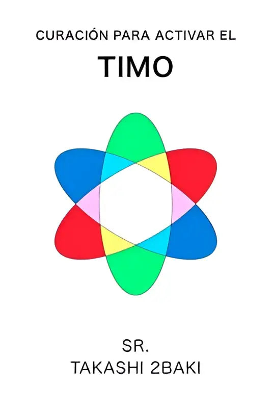 Symmetrisch atoomachtig logo in rood blauw groen en geel voor curación para activar el timo solo en español