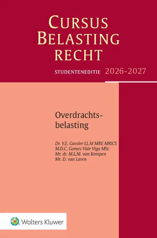 De voorkant van de 2026-2027 studenteditie cursus belastingrecht overdrachtsbelasting met rood en perzik en gouden letters