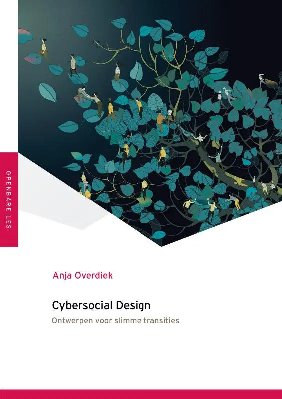 De boekomslag van cybersocial design toont een gestileerde illustratie van mensen in een teal boom voor slimme transities