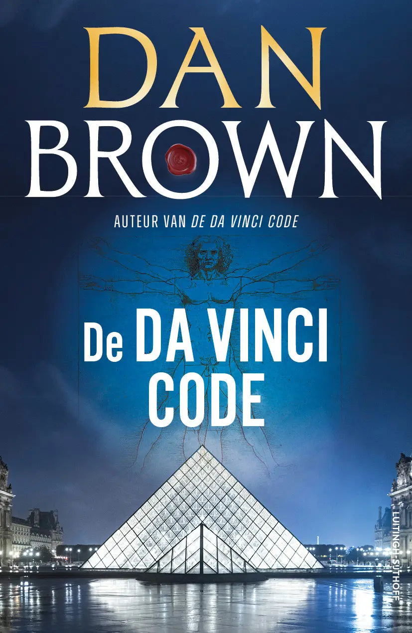 De da vinci code boek met glazen piramide op donkerblauwe cover voor vinci code fans