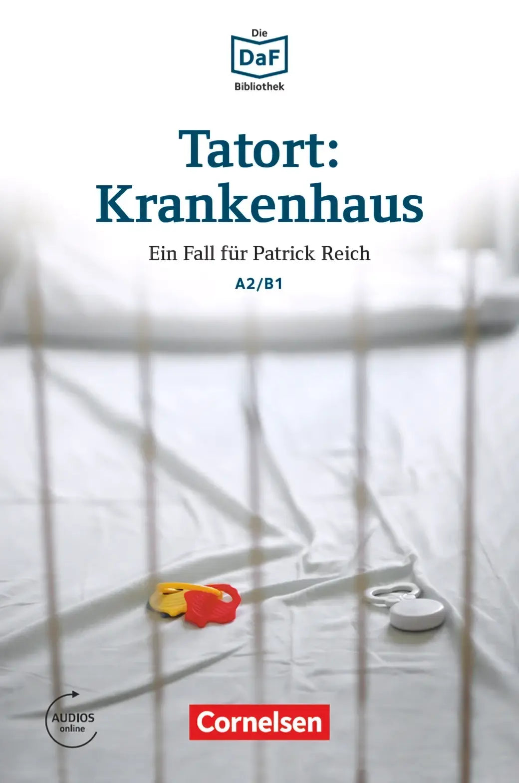 De cover van het tatort krankenhaus boek van patrick reich toont een witte achtergrond met pillen in geel en rood