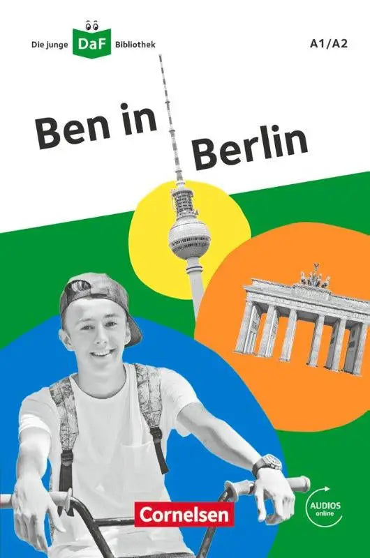 De cover van ben in berlin a1-b1 taalleerboek door cornelsen met gestileerde illustratie en groene en oranje cirkels