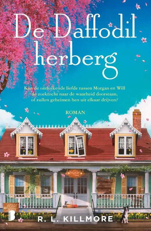 De daffodil herberg boekcover met een kleurrijk victoriaans huis en rode dakpannen in een cozy romance setting