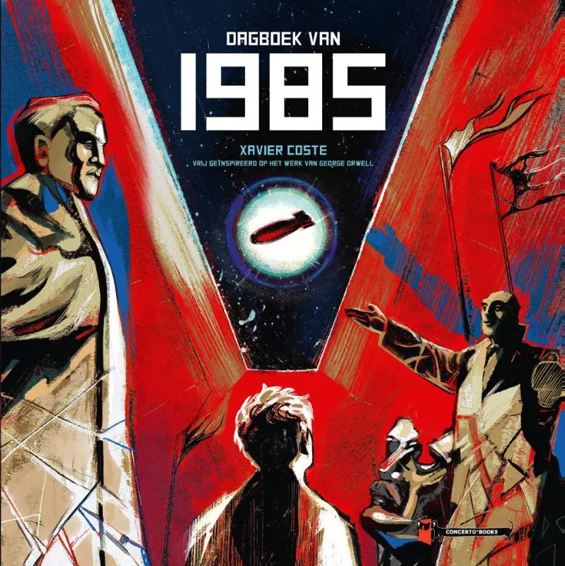 De cover van dagboek van 1985 door xavier coste met een gestileerde illustratie in rood en blauw om drie figuren